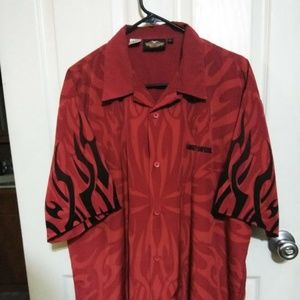 Harley-Davidson Button-Up Shirt Red/Black Tribal
